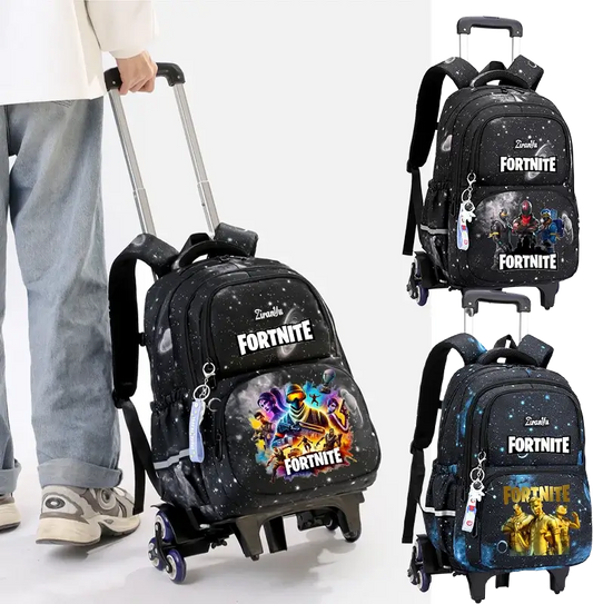 Fortnite-Trolleytasche – leichtes Treppensteigen, Anime-Design, wasserfester Rucksack mit Rollen, großes Fassungsvermögen, Schultasche für Schüler, lässige Reisetasche