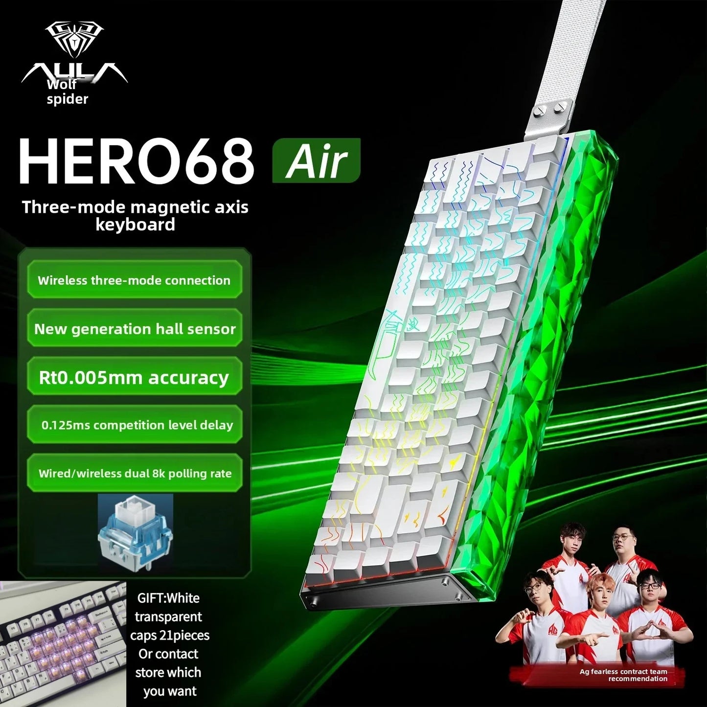 New AULA HERO68 Air 3-mode Magnetic Switch Gaming Mechanical Keyboard E-sport Custom Wired Keyboard Ergonomics Accessories