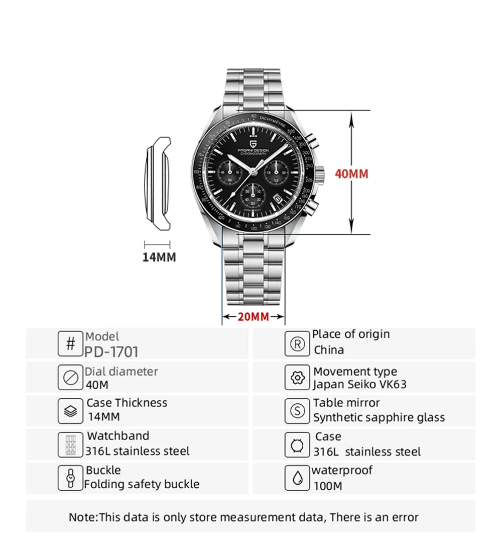PAGANI DESIGN 2026 New Moon Watch For Men Quartz Multifunction Chronograph Sports Mens Watches Top Brand Luxury Sapphire Mirror
