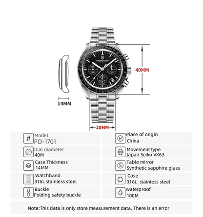 PAGANI DESIGN 2026 New Moon Watch For Men Quartz Multifunction Chronograph Sports Mens Watches Top Brand Luxury Sapphire Mirror