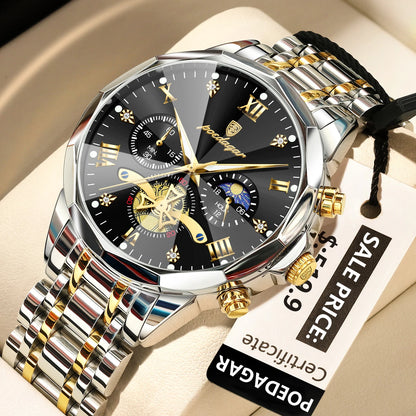 POEDAGAR Luxury Men Watch Top Original Waterproof Luminous Chronograph Man Wristwatch Stainless Steel Quartz Men's Watches Reloj