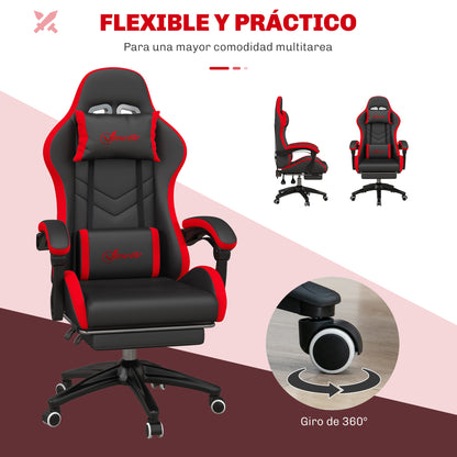 Vinsetto Ergonomic Reclining Gaming Chair 135 ° , Pu Leather Racing Gamer Chair with Lumbar Support, Adjustable Height, Headrest and Retractable Footrest, for Office, Study, Black and Red